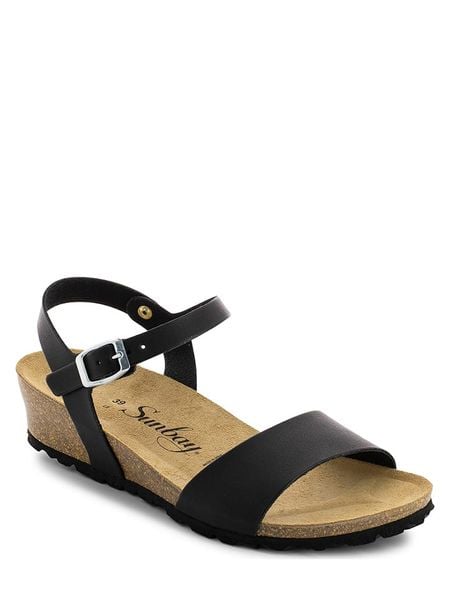 Sunbay Sandały "Mateo" w kolorze czarnym na koturnie rozmiar: 36. Czarne sandały Sunbay, bez wzorów, z otwartym noskiem, bez obcasa, na koturnie, bez zapięcia. Za 131.74 zł.