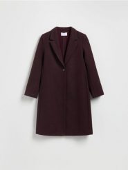 Flauszowy płaszcz - burgundowy. Czerwone płaszcze Reserved, l, bez wzorów, z tkaniny, bez kaptura. Za 159.99 zł.