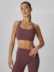 4F Biustonosz treningowy ze średnim wsparciem damski - brązowy S. Brązowe bielizna sportowa 4f, l, bez wzorów, z gumy. Za 179.99 zł.