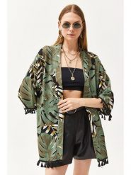 Trendyol Kimono w kolorze czarno-brązowo-zielonym rozmiar: M. Brązowe swetry Trendyol, m, bez wzorów, z bawełny, bez ramiączek. Za 68.45 zł.