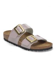 Birkenstock Klapki "Sydney" w kolorze fioletowym rozmiar: 38. Różowe klapki Birkenstock, bez wzorów, z otwartym noskiem, bez obcasa. Za 426.06 zł.