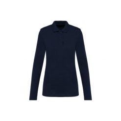 Damska koszulka polo z długim rękawem z suprimy Kariban Premium. Niebieskie bluzki KARIBAN, bez wzorów, z bawełny, bez kołnierzyka, bez ramiączek. Za 173.00 zł.