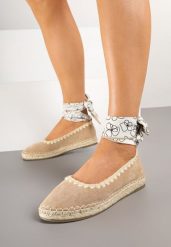 Ciemnobeżowe Espadryle z Plecioną Podeszwą i Wiązaniem Wokół Kostki Cyntavia. Brązowe espadryle Born2be, bez wzorów, bez obcasa, bez zapięcia. Za 79.99 zł.
