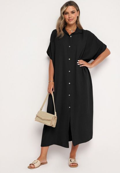 Czarna Bawełniana Sukienka Muślinowa o Pudełkowym Kroju Vimarille. Czarne sukienki Born2be, na co dzień, na lato, bez wzorów, z bawełny, bez kołnierzyka, bez ramiączek, proste. Za 129.99 zł.