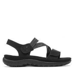 Sandały Rieker. Czarne sandały Rieker, bez wzorów, bez obcasa, na płaskiej podeszwie, bez zapięcia. Za 239.99 zł.
