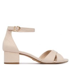 Sandały Tamaris. Brązowe sandały Tamaris, bez wzorów, bez obcasa, na słupku, bez zapięcia. Za 289.99 zł.