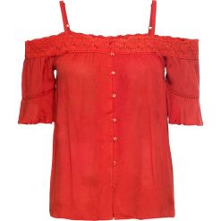 Bluzka "carmen" z koronką i guzikami bonprix czerwony. Czerwone bluzki bonprix, bez wzorów, z koronki, bez kołnierzyka, bez ramiączek. Za 49.99 zł.