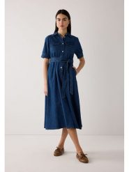 More & More Sukienka dżinsowa w kolorze granatowym rozmiar: 34. Niebieskie sukienki More & More, bez wzorów, z tkaniny, bez kołnierzyka, bez ramiączek, midi. Za 271.67 zł.