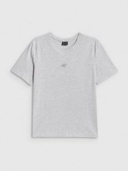 4F T-shirt regular gładki damski - szary XXL. Szare koszulki sportowe 4f, bez wzorów, z materiału, bez ramiączek, na fitness i siłownię. Za 49.99 zł.