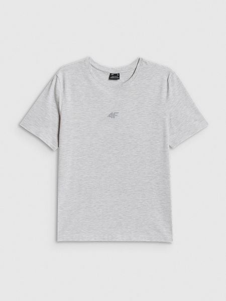 4F T-shirt regular gładki damski - szary XXL. Szare koszulki sportowe 4f, bez wzorów, z materiału, bez ramiączek, na fitness i siłownię. Za 49.99 zł.