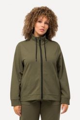 Damskie Bluza rozpinana stójka kieszeń kangurka dłuższy tył. Zielone bluzy Ulla Popken, plus size, bez wzorów, z bawełny, z kapturem. Za 239.99 zł.
