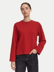 Tommy Hilfiger Bluzka WW0WW51740 Czerwony ciemny Relaxed Fit. Czerwone bluzki TOMMY HILFIGER, xxs, bez wzorów, z bawełny, bez kołnierzyka, bez ramiączek. Za 289.99 zł.