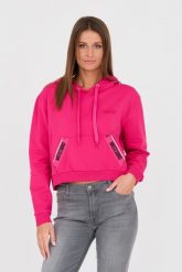 MOSCHINO Różowa damska bluza z kapturem i lampasami, Rozmiar S. Czerwone bluzy sportowe MOSCHINO, s, bez wzorów, z kapturem. W wyprzedaży za 549.99 zł.