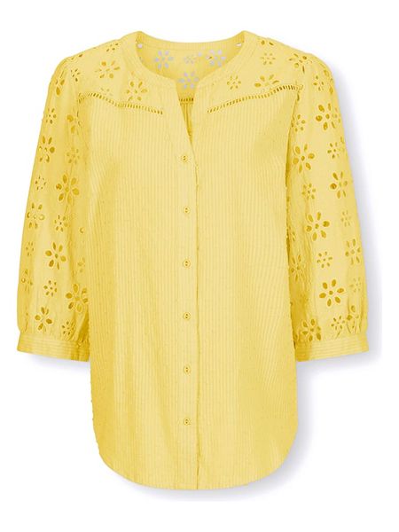 Heine Bluzka w kolorze żółtym rozmiar: 42. Żółte bluzki Heine, bez wzorów, z bawełny, bez kołnierzyka, bez ramiączek. Za 105.45 zł.