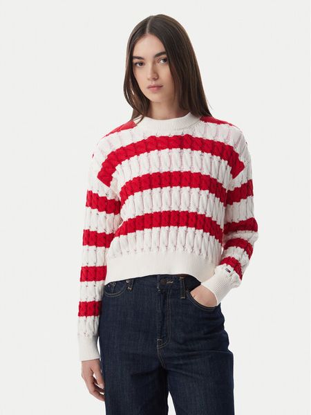 Tommy Jeans Sweter DW0DW22926 Czerwony Loose Fit. Czerwone swetry Tommy Jeans, m, bez wzorów, z bawełny, bez ramiączek. Za 440.99 zł.