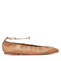 Baleriny TWINSET. Brązowe baleriny Twinset, bez wzorów, bez obcasa. Za 489.99 zł.