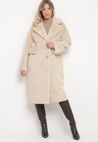 Beżowy Futrzany Płaszcz Jednorzędowy z Kieszeniami Zapinany na Guziki Parilda. Brązowe płaszcze Born2be, na zimę, m, bez wzorów, z futra, bez kaptura. Za 309.99 zł.
