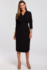 Elegancka sukienka kopertowa midi z paskiem czarna. Czarne sukienki Stylove, do pracy, l, bez wzorów, z elastanu, biznesowe, bez kołnierzyka, bez ramiączek, midi, dopasowane. Za 275.00 zł.