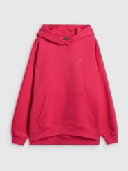 4F Bluza dresowa loose z kapturem damska - czerwona L. Czerwone bluzy 4f, l, bez wzorów, z dresówki, z kapturem. Za 199.99 zł.