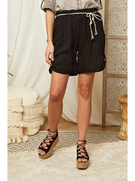 Lin Passion Lniane szorty w kolorze czarnym rozmiar: 36/38. Czarne szorty Lin Passion, bez wzorów, ze lnu, klasyczne, z podwyższonym stanem. Za 88.23 zł.