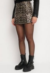 Brązowe Spódnico-Spodenki High Waist z Imitacji Skóry w Panterkę z Dodatkowym Paskiem Aveledi. Brązowe szorty Born2be, z aplikacjami, ze skóry, biznesowe, z podwyższonym stanem. Za 129.99 zł.