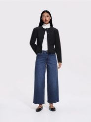 Jeansy wide leg z krótszą nogawką - granatowy. Niebieskie jeansy Reserved, bez wzorów. Za 129.99 zł.