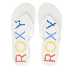 Japonki Roxy. Białe klapki Roxy, bez wzorów, bez obcasa. Za 59.99 zł.