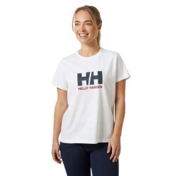 Koszulka damska Helly Hansen Logo 2.0. Białe bluzki Helly Hansen, bez wzorów, z bawełny, sportowe, bez kołnierzyka, bez ramiączek. Za 109.99 zł.