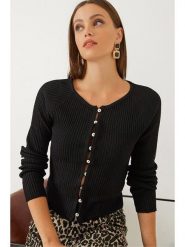 Bianco Lucci Kardigan w kolorze czarnym rozmiar: onesize. Czarne kardigany Bianco Lucci, bez wzorów, prążkowane. Za 73.99 zł.