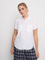 Wiskozowa koszula z krótkim rękawem - biały. Białe koszule Sinsay, l, bez wzorów, z wiskozy, bez kołnierzyka, bez ramiączek. Za 25.99 zł.