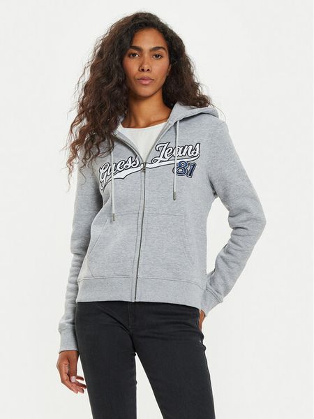 Guess Jeans Bluza W4BQ03 KC811 Szary Regular Fit. Szare bluzy Guess Jeans, xl, z aplikacjami, z jeansu, bez kaptura. Za 339.99 zł.
