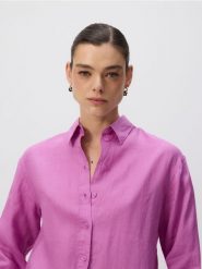 Lniana koszula - fioletowy. Fioletowe koszule Reserved, l, bez wzorów, z tkaniny, bez kołnierzyka, bez ramiączek. Za 179.99 zł.