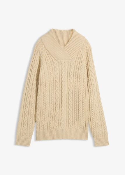Sweter. Brązowe swetry bonprix, bez wzorów, bez ramiączek. Za 117.99 zł.