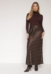 Brązowa Wiskozowa Spódnica Satynowa w Kropki o Rozkloszowanym Kroju Fedrana. Brązowe spódnice Born2be, na co dzień, uniwersalny, bez wzorów, z satyny, eleganckie, maxi, rozkloszowane. Za 149.99 zł.