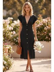 SOULSHAE Sukienka w kolorze czarnym rozmiar: XXL/3XL. Czarne sukienki SOULSHAE, xl, bez wzorów, bez kołnierzyka, bez ramiączek, midi. Za 114.45 zł.
