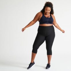 Legginsy fitness damskie Domyos 7/8. Czarne legginsy DOMYOS, l, bez wzorów, z materiału, z podwyższonym stanem, długie. Za 79.99 zł.