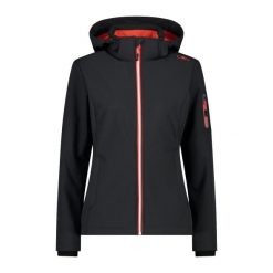 Damska kurtka turystyczna z kapturem CMP. Czarne kurtki sportowe CMP, xl, bez wzorów, z softshellu, z kapturem, trekkingowe. W wyprzedaży za 224.99 zł.