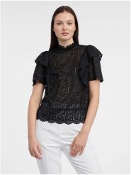 Orsay Bluzka w kolorze czarnym rozmiar: M. Czarne bluzki Orsay, m, bez wzorów, z koronki, bez kołnierzyka, bez ramiączek. Za 56.99 zł.