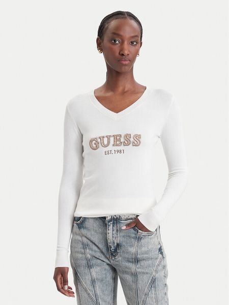Guess Sweter W6BR55 Z1456 Kremowy Regular Fit. Białe swetry Guess, s, z aplikacjami, z wiskozy, bez ramiączek. Za 344.99 zł.