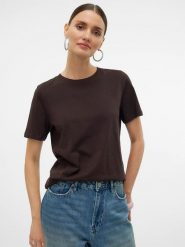 Vero Moda Koszulka w kolorze brązowym rozmiar: S. Brązowe bluzki Vero Moda, s, bez wzorów, z bawełny, bez kołnierzyka, bez ramiączek. Za 55.95 zł.