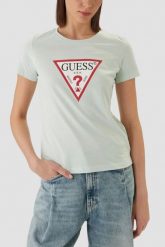 GUESS Miętowy bawełniany t-shirt damski na krótki rękaw Original, Rozmiar XS. Zielone t-shirty Guess, uniwersalny, z aplikacjami, z bawełny, bez kołnierzyka, bez ramiączek. W wyprzedaży za 89.99 zł.