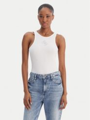 Guess Top W6RP39 KD092 Biały Regular Fit. Białe topy Guess, s, z aplikacjami, z syntetyku, bez kołnierzyka, bez ramiączek. Za 179.99 zł.