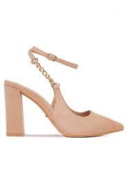 DeeZee Sandały HT368-1 Beżowy. Brązowe sandały DeeZee, bez wzorów, z materiału, bez obcasa, na słupku, bez zapięcia. Za 149.99 zł.