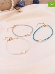 Pierres de Jade Pozłacane bransoletki (3 szt.) z perłami i kryształami rozmiar: onesize. Białe bransoletki Pierres de Jade, z kryształem, pozłacane. Za 30.95 zł.