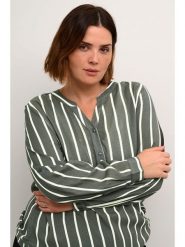 KAFFE curve Bluzka w kolorze ciemnozielono-białym rozmiar: 52. Zielone bluzki KAFFE curve, bez wzorów, z wiskozy, bez kołnierzyka, bez ramiączek. Za 60.99 zł.