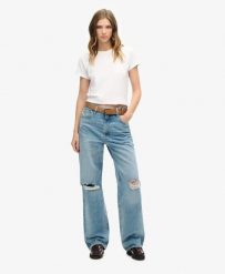 Superdry Jeansy Wide Leg z Bawełny Organicznej. Zielone jeansy Superdry, z aplikacjami. Za 370.95 zł.