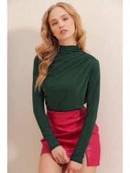 Trendyol Bluzka w kolorze ciemnozielonym rozmiar: S. Zielone bluzki Trendyol, s, bez wzorów, z bawełny, bez kołnierzyka, bez ramiączek. Za 57.20 zł.