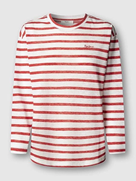 Pepe Jeans Koszulka "Marlen" w kolorze biało-czerwonym rozmiar: S. Białe bluzki Pepe Jeans, s, bez wzorów, z jeansu, bez kołnierzyka, bez ramiączek. Za 134.45 zł.