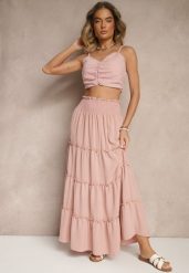 Różowa Rozkloszowana Spódnica z Gumką w Talii Zdobiona Falbanami Dovinelle. Czerwone spódnice Renee, na co dzień, l, z aplikacjami, eleganckie, maxi, rozkloszowane. Za 49.99 zł.