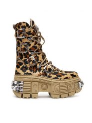 NEW ROCK Botki M-WALL373 Beżowy. Brązowe botki NEW ROCK, bez wzorów, ze skóry, bez obcasa, na koturnie, bez zapięcia. Za 2,309.00 zł.